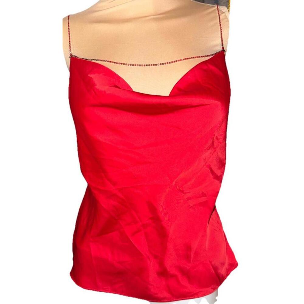 ASTR The Label Satin Cowl Neck Rhinestone Strap Top S Sparkly Silky Valentine